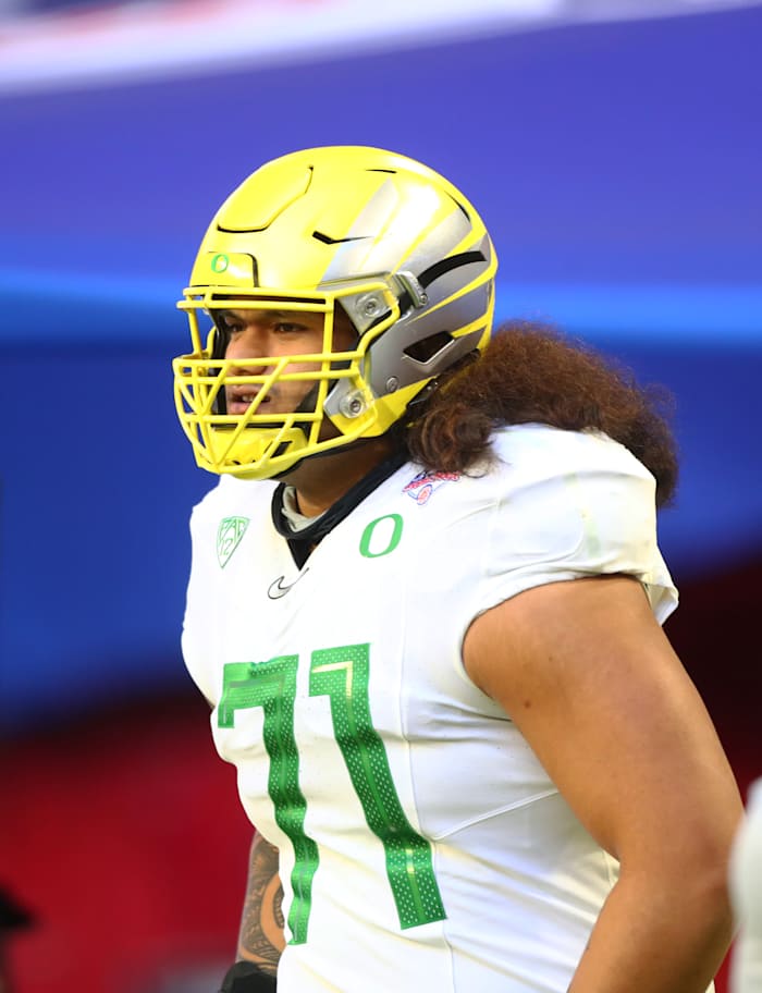 Malaesala Aumavae-Laulu at the 2021 Playstation Fiesta Bowl in Glendale, Arizona.